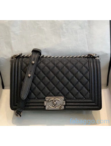 Chanel Quilted Grained Calfskin Medium Classic Boy Flap Bag Black 2020(Silver Hardware)