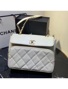 Chanel Grained Leather Pocket Flap Shoulder Bag White 2019