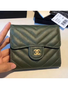 Chanel Chevron Soft Calfskin Mini Flap Wallet Green 2018