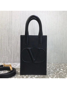 Valentino VLogo Walk Calfskin Vertical Mini Tote Bag 1052 Black 2021