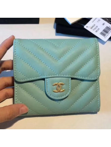 Chanel Chevron Soft Calfskin Mini Flap Wallet Jade 2018