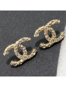 Chanel Crystal Classic CC Stud Earrings Crystal White/Gold 2019