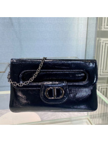Dior Medium DiorDouble Chain Bag in Black Crinkled Patent Lambskin 2021