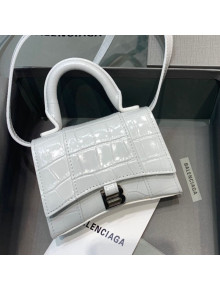 Balenciaga Hourglass Mini Nano Top Handle Bag in Crocodile Embossed Calfskin White 2021