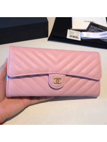 Chanel Chevron Soft Calfskin Classic Flap Wallet Pink 2018