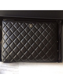 Chanel Quilted Lambskin Clutch Bag Black/Silver 2019