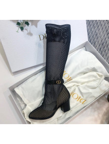 Dior Naughtily-D High Boot in Fishnet and Lambskin with 7cm Heel Black 2020