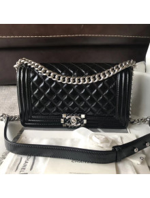 Chanel Small Metallic Crumpled Waxy Calfskin Boy Flap Bag Black 2018