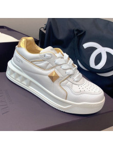 Valentino One Stud Low-Top Nappa Sneakers White/Gold 2021