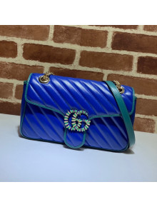 Gucci GG Marmont Small Shoulder Bag 443497 Navy Blue/Turquoise 2021