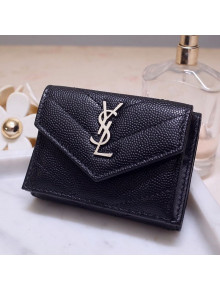 Saint Laurent Monogram Tiny Wallet in Grained Leather 505118 Black/Silver 2021