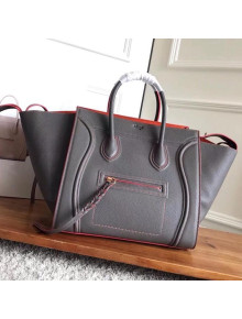 Celine Luggage Phantom Bag In Supple Grained Clafskin Taupe/Red