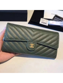 Chanel Chevron Soft Calfskin Classic Flap Wallet Green 2018