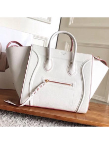 Celine Luggage Phantom Bag In Supple Grained Clafskin White/Red