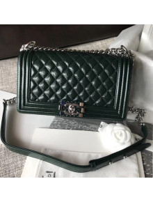 Chanel Medium Metallic Crumpled Waxy Calfskin Boy Flap Bag Green 2018