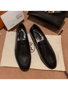 Hermes Ancora Supple Goatskin Loafers with Cut out H Black 2021