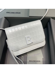 Balenciaga B. Small Crossbody Bag in Crocodile Embossed Leather 92951 White 2021