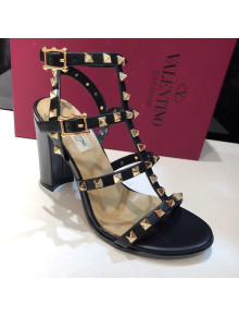 Valentino Rockstud Calfskin Ankle Strap Sandals 9.5cm Black/Gold 2021 07