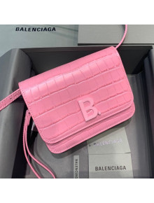 Balenciaga B. Small Crossbody Bag in Crocodile Embossed Leather 92951 All Pink 2021