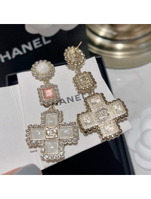 Chanel Cross Earrings White/Pink  2021 110859