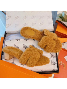 Hermes Oran Wool Classic H Heel Slide Sandals Brown 2021