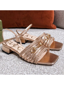 Gucci Leather Strap Sandal with Horsebit ‎645405 Gold 2021