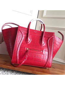 Celine Luggage Phantom Bag In Crocodile Pattern Clafskin Red