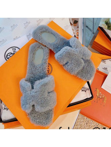 Hermes Oran Wool Classic H Flat Slide Sandals Storm Grey 2021