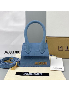 Jacquemus Le Chiquito Mini Top Handle Bag in Crocodile Embossed Suede Blue 2021