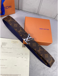 Louis Vuitton Belt 35mm with Silver LV Buckle in Monogram Canvas and Blue Epi Leather 2020