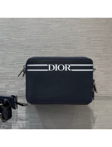 Dior Men's Pouch with Shoulder Strap/Mini Bag in Navy Blue Smooth Calfskin with 'DIOR' Bands 2021