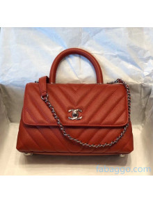 Chanel Chevron Small Flap Bag with Top Handle in Grained Calfskin A92990/A07147 Red 2020(Top Quality)