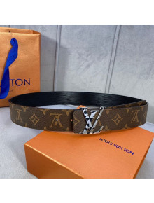 Louis Vuitton Belt 35mm with Silver LV Buckle in Monogram Canvas and Black Epi Leather 2020