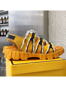 Fendi Patchwork Lace Up Flat Sandals Yellow 2021 (For Women and Men)