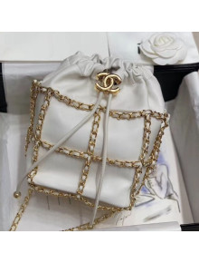 Chanel Chain Large Drawstring Bucket Bag AS2314 White 2020