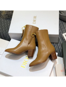 Dior Empreinte Heeled Short Boots with Front Zip in Tan Brown Soft Calfskin 2020