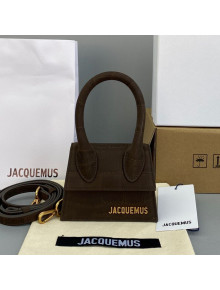 Jacquemus Le Chiquito Mini Top Handle Bag in Crocodile Embossed Suede Dark Brown 2021