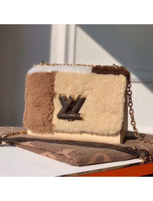 Louis Vuitton LV Teddy Twist MM Monogram Wool Shoulder Bag M55450 Beige 2019