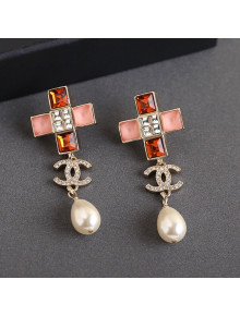 Chanel Cross Earrings Pink/Red 2021 110870