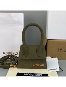 Jacquemus Le Chiquito Mini Top Handle Bag in Crocodile Embossed Suede Olive Green 2021