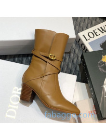Dior Empreinte Heeled Short Boots with CD Strap in Tan Brown Soft Calfskin 2020