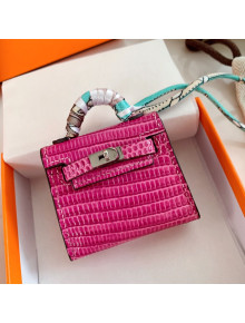 Hermes Kelly Twilly Bag Charm in Hot Pink Lizard Leather 2021