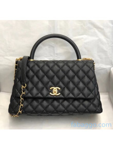 Chanel Medium Flap Bag with Top Handle in Grained Calfskin A92991 Black 2020(Top Quality)