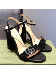 Gucci Sequin GG Strap High-heel Sandals Black/Silver 2021