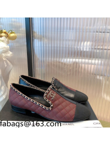 Chanel Chain Leather & Grosgrain Asymmetric Loafers Black/Burgundy 2021 02