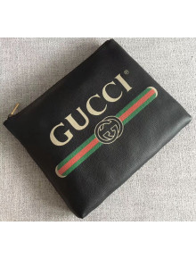 Gucci Print Leather Medium Portfolio Clutch 500981 Black