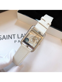 Hermes Cape Cod Grained Leather Crystal Square Watch 29cm White 2021