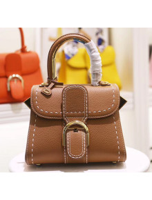 Delvaux Brillant Mini Metal Glam Top Handle Bag With Stitches in Grained Calf Leather Caramel 2020
