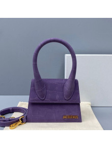 Jacquemus Le Chiquito Small Top Handle Bag in Crocodile Embossed Suede Purple 2021