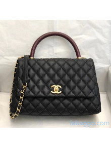 Chanel Medium Flap Bag with Lizard Top Handle in Grained Calfskin A92991 Black/Burgundy 2020(Top Quality)